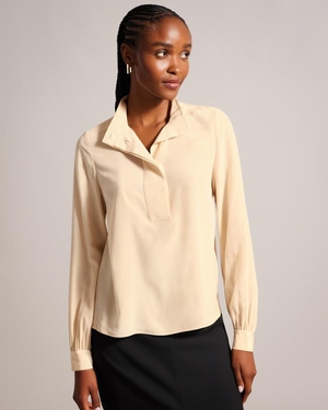 Chemises Ted Baker Silk With Stand Collar Beige Femme | VXL-57597582